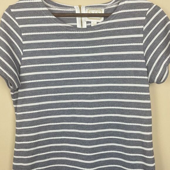 Sail‎ To Sable STS Shift Dress Flattering Shaping Navy & White Stripes Zipper L - Picture 2 of 8